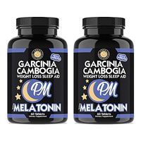 Garcinia Cambogia PM Weight Loss Sleep Aid, All Natural Supplement w/Valerian Root & Melatonin to Help Burn Fat Overnight, Night Time Appetite Suppressant, Vegetarian Formula (2-Bottles)