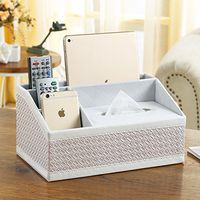 T-ZJHC Multi-Function Tissue Box Desktop Living Room Coffee Table Storage Box Remote Control, White Woven Pattern
