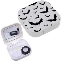 Portable Contact Lens Case Box Travel Kit Mirror + Bottle + Tweezers Container Holder [ Hallowen Flying Bats ]