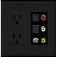 RiteAV - 2 x 15 Amp 125V Power Outlet 3 x RCA - 2 X HDMI and 1 x Coax Cable TV Port Wall Plate Black