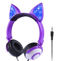 Sunvito Kids Headphones, Foldable Fox Ear Glowing Headphones,Wired On Ear Headset for Girls Boys(Purple)