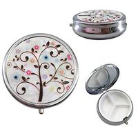 2 Pack Round Silver Three Section Compartment Small Pocket Purse Travel Pill Box Case
