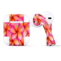Protective Skin Wrap for Apple AirPods, Vinyl Sticker Cover Decal, Plumerias Pink Flowers