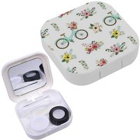 Portable Contact Lens Case Box Travel Kit Mirror + Bottle + Tweezers Container Holder [ Spring Flowers Bicycles ]