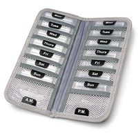 TeloTravel AM/PM Bi-Folding Pill Organizer + Supplement Case for OTC Medicine, Prescription + Vitamins - 14 Labeled Monday-Sunday Pouches, Grey Travel Pill Case