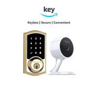 Kwikset 916 SmartCode ZigBee Touchscreen Smart Lock + Amazon Cloud Cam | Key Smart Lock Kit (Traditional Style in Polished Brass)