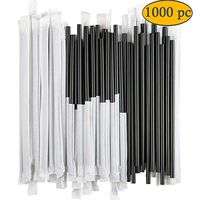 DuraHome Black Plastic Straws Individually Wrapped 1000 Pack - 8 inch Drinking Straw, BPA Free - Restaurant Style Disposable Straws, Bulk Set
