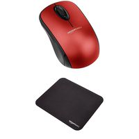 AmazonBasics Wireless Mouse with Nano Receiver and Mini Gaming Mouse Pad, Red
