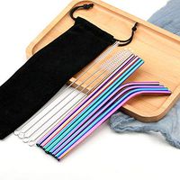 Lomantown Set of 8 Stainless Steel Metal Straws 10.5 Inch Rainbow Color Reusable Straws Ultra Long for 30oz Tumblers Rumblers Cold Beverage (4 Straight|4 Bent|2 Brushes|1 Pouch| 4 Soft Silicone Tips)