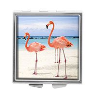 Top A Custom Personalized Square Pill box Decorative Box Vitamin Container Pocket Or Wallet (Beach Flamingos-1)