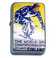 Ski Finland 1938 Retro Travel Windproof Refillable Flip Top Oil Lighter with Tin Gift Box D-251