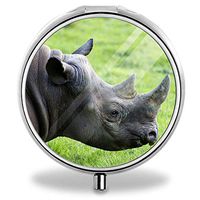 Pill Case, I Love Heart Rhinos Round Cases with 3 Compartments - Use Daily to Organize Your Medicine, Vitamin & Supplements