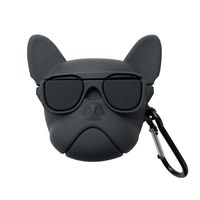 UR Sunshine AirPods Case, Stylish Glass Bulldog Shape Soft Silicone Case Cover Earphone Protection Skin Case for Apple AirPods1&2+Hook-Black