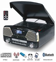 TechPlay ODC35BT with Bluetooth, 3 Speed Turntable Programmable MP3 CD Player, USB/SD, Radio & Remote Control (Black)