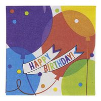 JAM PAPER Birthday Party Beverage Napkins - 5 x 5 - Brilliant Balloons Design - 36 Napkins/Pack