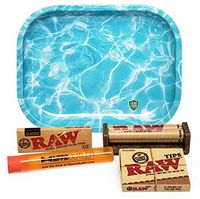 Bundle - 5 Items - RAW Classic 1 1/4 Rolling Papers, 79mm Roller, Pre-Rolled Tips with Leaf Lock Gear Mini Rolling Tray (Ripple) and Hippie Butler Kewl Tube
