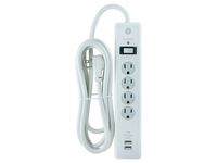 GE Power Strip Surge Protector, 4 Outlets, USB Charger with 2 Ports, 6 ft Power Cord, Twist to Close Safety Covers, 450 Joules, UL Listed, White, 36391