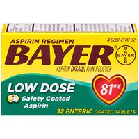 Aspirin Regimen Bayer 81mg Enteric Coated Tablets, #1 Doctor Recommended Aspirin Brand, Pain Reliever,32 Count