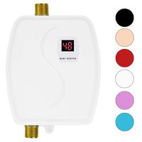 Electric Tankless Hot Water Heater, 110V 3000W Mini Tankless Instant Hot Water System with Leakage Protection and LCD Digital Display Bathroom Kitchen Washing, Version 01- White