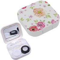 Portable Contact Lens Case Box Travel Kit Mirror + Bottle + Tweezers Container Holder [ Watercolor Flowers ]