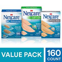 Nexcare Bandages Variety Pack, with Waterproof, Soft N Flex & Heavy Duty Bandages, 160 Count