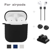 Unpara 5 in 1 Silicone Cover Case For Airpods Headset Earphone Sleeve Headphone Bracket Holder Earhook Accessories Set (Black)