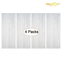 Foil Fringe-Backdrop-12FTX8FT- Tinsel Metallic Fringe Curtains Shinny Party Accessory(Pack of 4) (White)