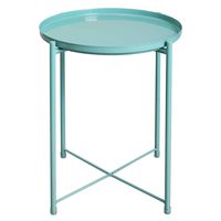 HollyHOME Tray Metal End Table, Sofa Table Small Round Side Tables, Anti-Rust and Waterproof Outdoor & Indoor Snack Table, Accent Coffee Table,（H） 20.28" x（D） 16.38", Blue