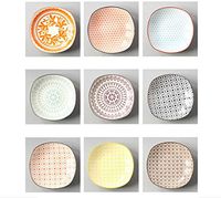 Bjzxz Porcelain Plate Set Ethnic Style Porcelain Plate Restaurant Household Plate Ceramic Dish Square Plate Dishware Gift 9 Pack