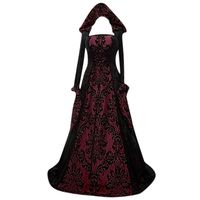 Womens Black Hooded Medieval Dress Vintage Gothic Cosplay Dresses Renaissance Costumes Gown Lace Up Floor Length Maxi Dress (Red, XL)