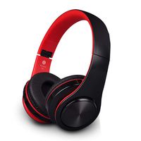 Wireless HiFi Bluetooth Headphones with 3.5mm Audio Cable - Foldable Stereo HD Noise Reduction Earphones - Super Bass Headset with SD Card Slot (Red)