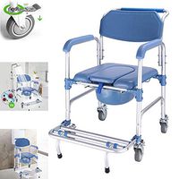 Toilet Chair Commode with A Wheel Chair, Wheelchair Shower Transport Chair Disabled Toilet Stool /4 Wheel Brakes (360°), Folding Mobile Toilet for Elderly Disabled 350lb