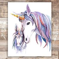Unicorn Mother and Daughter Wall Decor For Girls Room - Art Print - Unframed - 8x10