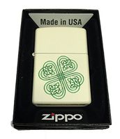 Zippo Custom Lighter - Celtic Shamrock Many Blessings - Regular Cream Matte