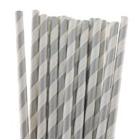 Anyneo Paper Drinking Straws 100Pack Striped Silver for Birthday Wedding Event Party
