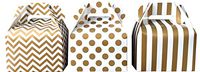 Outside the Box Papers Chevron, Stripe and Polka Dot Paper Gable Favor Boxes 36 Pack Gold, White