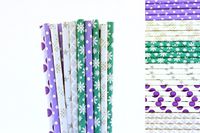 Frozen Snowflake Winter Paper Straws Mix - Polka Dots, Snowflake and Stars - Lavender, Aqua, Silver (75)