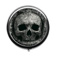 Skull Custom Fashion Round Pill Box Medicine Tablet Holder Wallet Organizer Case for Pocket or Purse