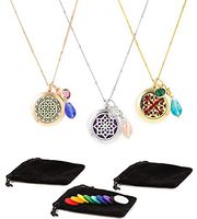 3 Essential Oil Diffuser Necklaces - Aromatherapy Jewelry - $17.99 Each - Hypoallergenic 316L Surgical Grade Stainless Steel, 20.8” Chain + 8 Washable Insert Pads + Charms ($17.99 Each)