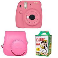 Fujifilm Instax Mini 9 Instant Camera with Instax Groovy Camera Case (Flamingo Pink) & Instax Mini Instant Film Twin Pack