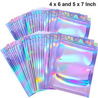100 Pieces Resealable Smell Proof Bags Foil Pouch Bag Flat Ziplock Bag for Party Favor Food Storage (Holographic Color, 4 x 6 and 5 x 7 Inch)