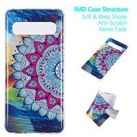 Amocase Glow in Dark Silicone Case with 2 in 1 Stylus for Samsung Galaxy S10 5G,Stylish Colorful Printed Luminous Noctilucent Flexible Soft TPU Shockproof Case - Retro Mandala