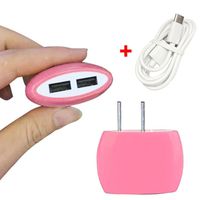 GBSELL US Plug 2A Dual USB Ports AC Power Charger Adapter With type C Charge Date Cable Home Wall Travel (Pink)