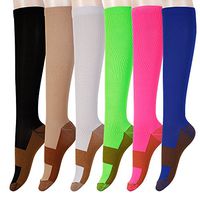 Graduated Copper Compression Socks 6 Pairs Anti Fatigue Knee High Socks for Men Women Pain Ache Relief Stockings 15-20 mmHg (S/M, 6 Colour Mixed)