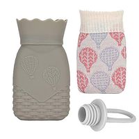 Silicone Hot Water Bottle - 320ml Capacity Portable Hand Warmer Hot Water Bag with Knit Cover Microwave Heating Bottle Hot and Cold Dual Use for Girl Woman Older Pain Relief (Short, Gray)