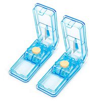 2 Pack Pill Cutter Splitter with Pill Box Compartment, Portable Compact Vitamin Cutter with Stainless Steel Blade Easy to Cut Large Tablet in 1/2,1/4 Parts