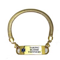 Pre-Engraved Gold Plated Chevron Pattern"Taking Blood Thinner" Medical ID Bracelets for Women