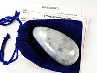 Fundamental Rockhound Products: Blue Quartz MASSAGE WAND Teardrop style natural gemstone crystal, grounding stone with carrying pouch