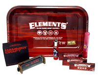 Bundle-8 Pieces-Elements Red Hemp 1 1/4 Size Rolling Papers 3 Packs-Raw 79mm 2 Way Roller-Red Hammercraft Aluminum 2 Piece Grinder-Clipper Eco Lighter and Rolling Paper Store Acrylic Storage Tube