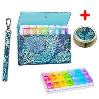 QIELIZI Pill Box and Pill Organizer with Lanyard,Large AM PM Medicine Pill Case 7 Day Travel Pills Box Daily Vitamin Container Fish Oil Holder (Green Flower Set)